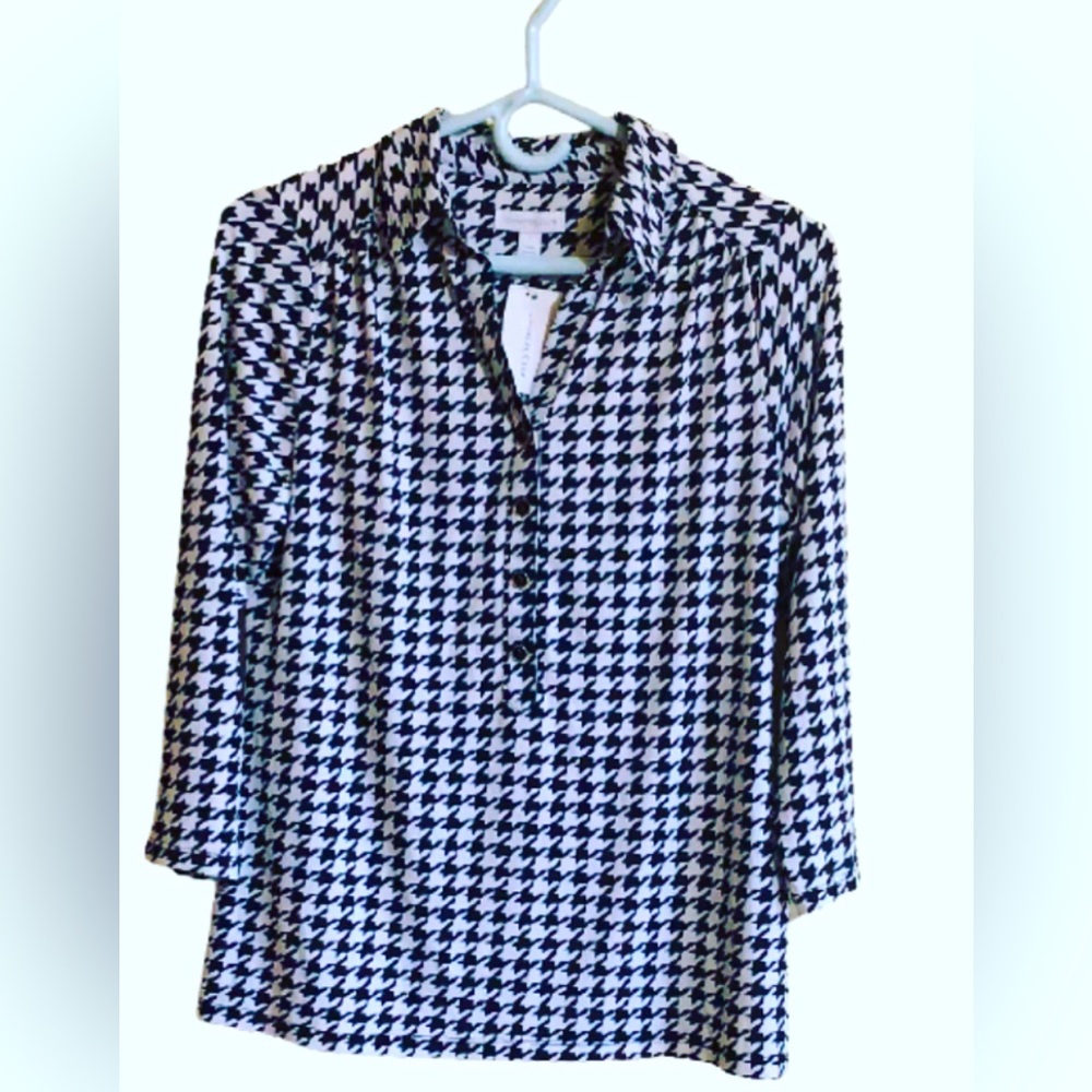 Charter Club Womens Polo Shirt Top Black White Sleeve